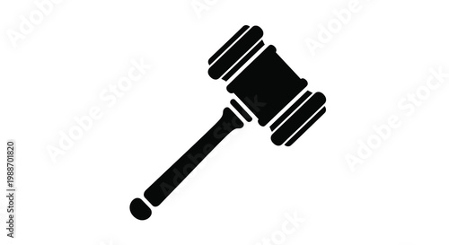 A simple black and white illustration depicts a gavel a symbol of authority and legal proceedings