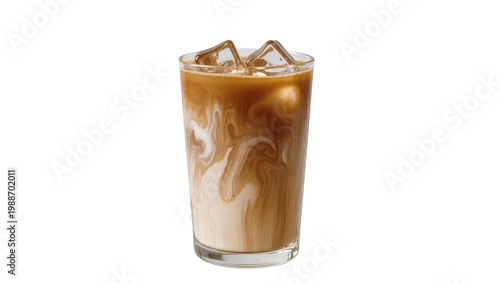 Fotografía Tall glass of iced coffee with swirling cream, isolated on transparent backgroun