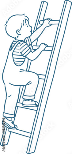 A child climbing a ladder with both hands