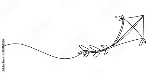 Foto Minimalist kite line drawing, simple kite icon, black and white illustration, de