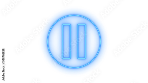 Glowing blue neon pause button icon with a futuristic circular outline, representing essential multimedia control for digital interfaces, isolated on transparent background
