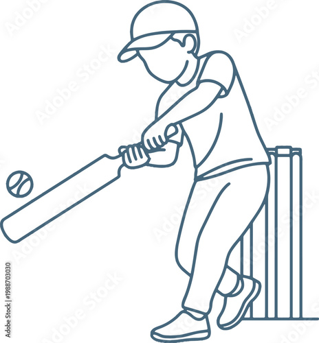 A drawing of a man playing cricket