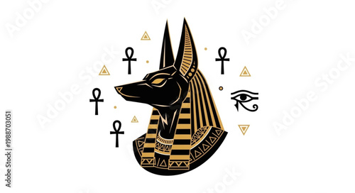 Ancient Egyptian god Anubis with jackal head and hieroglyphs 1.