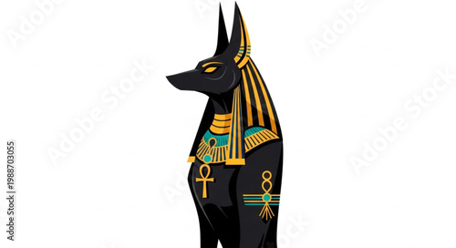 Ancient Egyptian god Anubis with jackal head and human body.