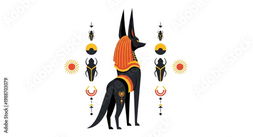 Ancient Egyptian god Anubis with jackal head and sacred symbols 1.