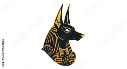 Anubis Egyptian God Head Profile Illustration.