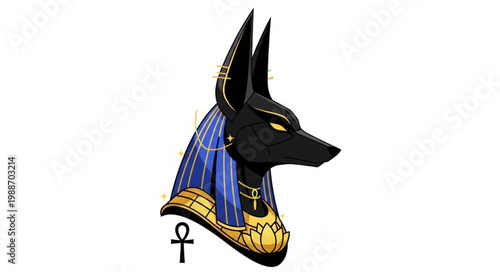 Anubis Egyptian God Head with Ankh Symbol.