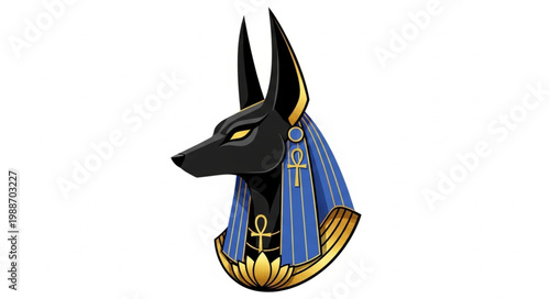 Anubis Egyptian God Head with Jackal Face and Ankh Symbol.