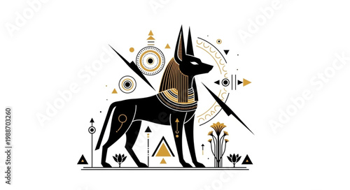 Anubis Egyptian God Illustration with Ancient Symbols and Golden Details.