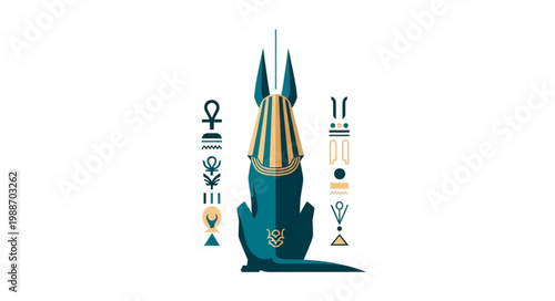 Anubis Egyptian God Illustration with Hieroglyphs.