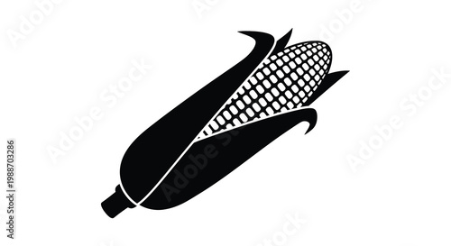 A striking black silhouette of a corn cob with detailed kernel texture