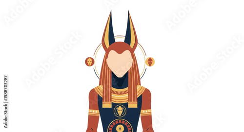 Anubis Egyptian God Illustration with Jackal Head and Ornate Headdress.