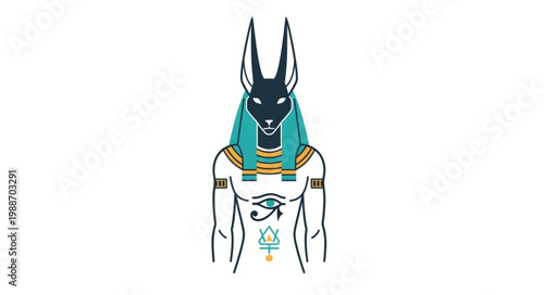 Anubis Egyptian God Illustration with Jackal Head Ancient Deity.