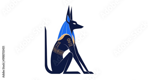 Anubis Egyptian God Sitting Pose Illustration.