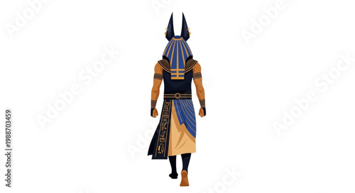 Anubis Egyptian god with jackal head and ancient attire.