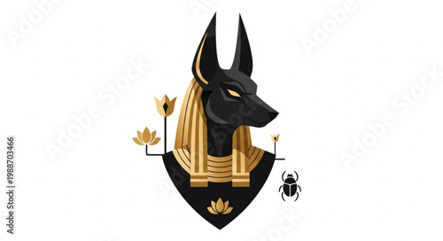 Anubis Egyptian God with Jackal Head and Golden Ornaments.