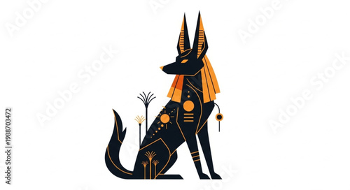 Anubis Egyptian God Sitting Illustration.