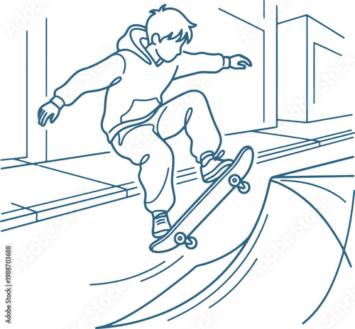 A skateboarder performing a trick on a ramp