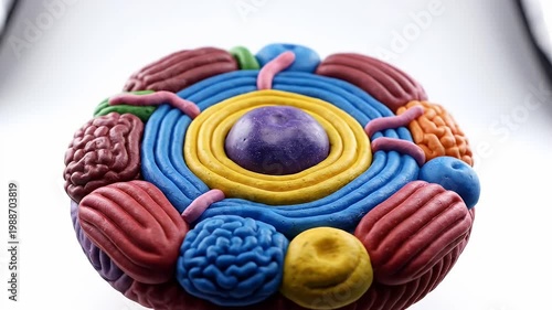 Colorful Abstract Cell Model Made of Plasticine on White Background Studio Lighting