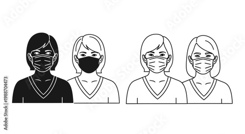 Illustration of people wearing face masks.