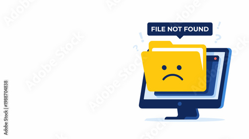 File Not Found Error Concept with Sad Folder on Computer Screen
