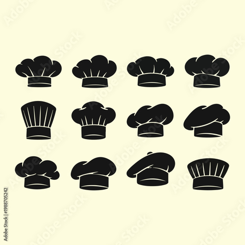 Chef Hat Silhouettes Set – Cooking Cap Icons Collection Minimal Black Vector Design