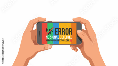 Man Holding Phone Displaying Error No Signal Detected Network Connection Lost