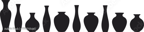 Vase silhouette illustration set, decorative pottery design, ceramic art concept, floral container graphic, home décor symbol, flat vector drawing