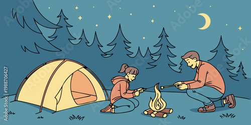 USA, US, U.S, United States - Camping under stars
