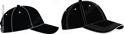 Baseball, cap, hat, black, silhouette, fashion, accessory, sport, casual, headwear, modern, design, vector, illustration, isolated, clothing, style, apparel, trendy, template