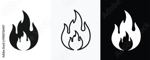 Fire icon. Fire flame symbol. Bonfire silhouette logo