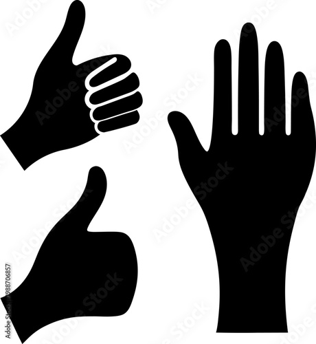 Two hands displaying thumbs up and open palm gestures for positive communication