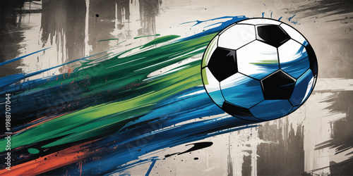 A round black and white leather soccer ball sits against a grunge street wall as essential sports equipment for a competitive football game or leisure activity