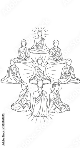 Buddhist Deities Mandala Line Art Drawing.