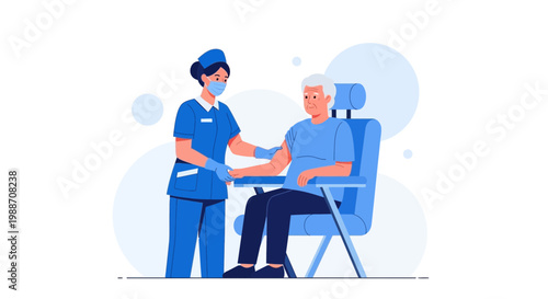 Nurse Administering Injection to Elderly Man in Medical Chair