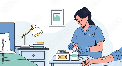 Nurse Administers Intravenous Treatment to Patient in Home Healthcare Setting