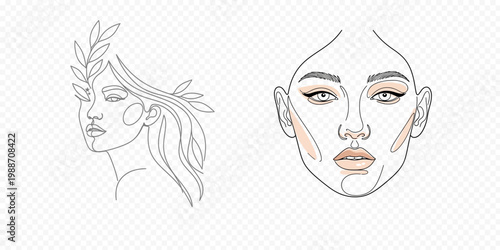 Set of minimalist beauty line art portraits and floral elements.Abstract Line Art