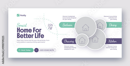 Real estate web banner and social media facebook cover template