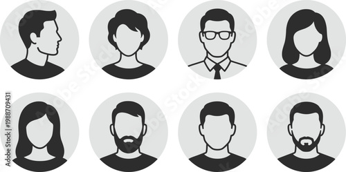 Cuadro en lienzo User avatar icons collection, male and female profile silhouettes in circular fr