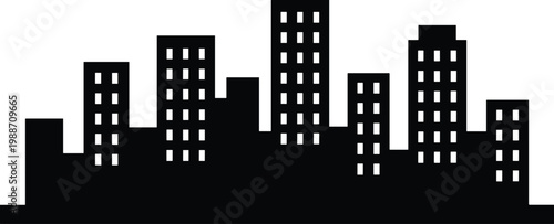 City skyline silhouette, urban buildings and skyscrapers landscape, black vector illustration for architecture, cityscape, real estate, business and metropolitan design use