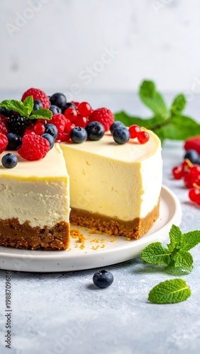 Delicious cheesecake with fresh mixed berries.