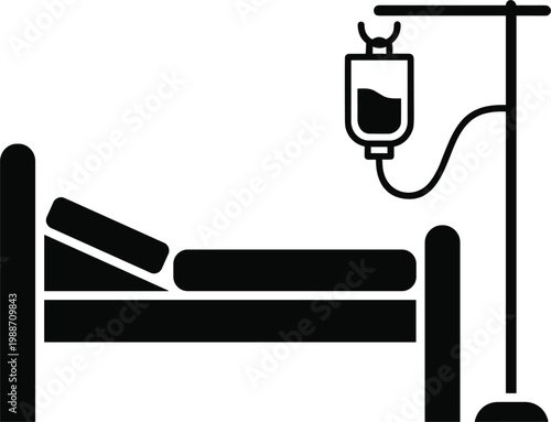 Hospital bed with IV drip stand vector icon flat medical equipment illustration isolated on white