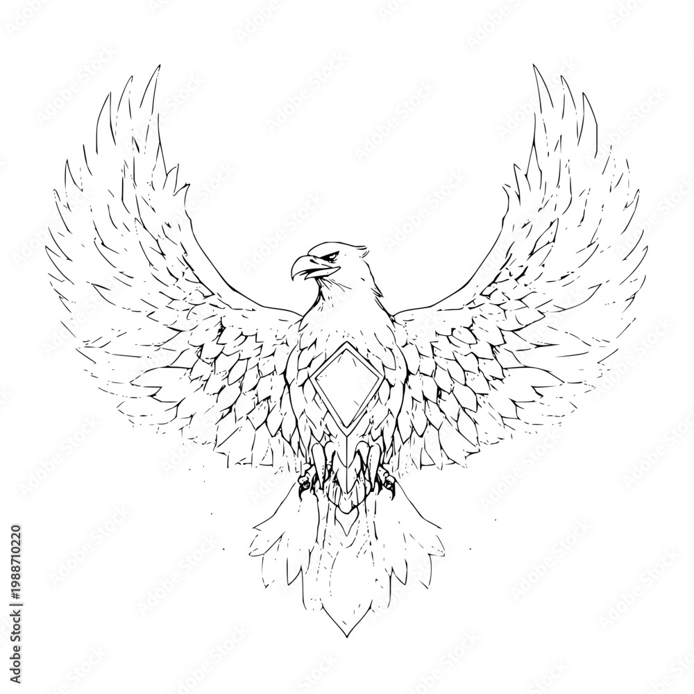 Fototapeta premium Eagle with Spread Wings and Diamond on Chest Isolated on White