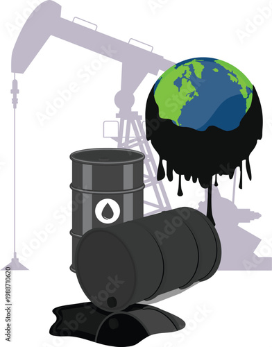 Oil Spill Pollution Earth Sustainability Environmental Damage Ecology Crisis Illustration