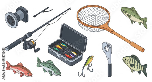 Fishing gear and equipment collection for angling hobbyists.