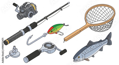 Fishing Gear and Equipment Collection Illustration.