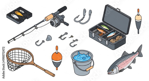 Fishing Gear And Equipment Collection Isolated On White 1.