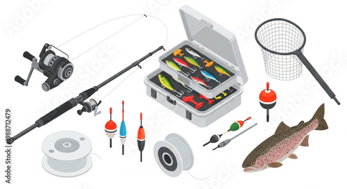 Fishing Gear and Equipment Collection Isolated on White Background 2.
