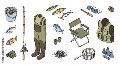 Fishing Gear and Equipment Collection Isolated on White Background 3.