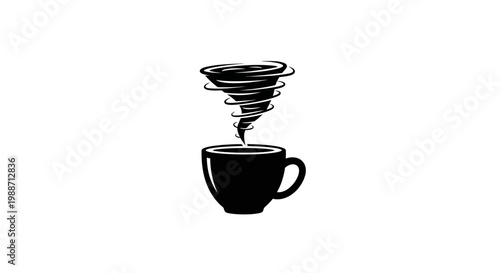 A whimsical illustration of a tornado emerging from a coffee cup.